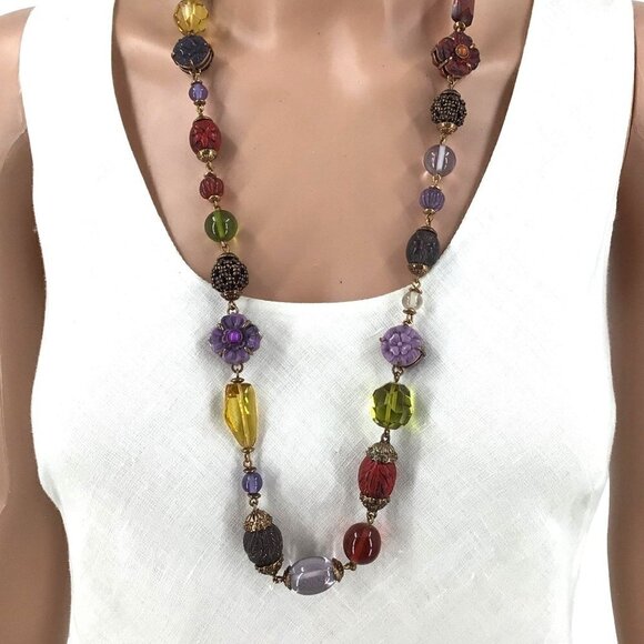 PJM Phoenix Jewelry Manufacturing Necklace Long Length Beaded Flowers Gold Tone - Picture 4 of 5